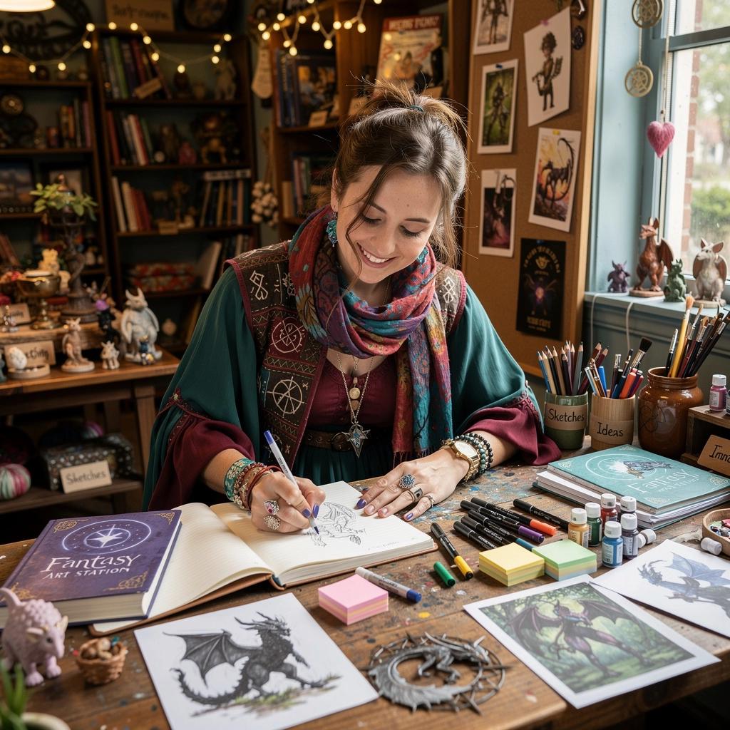 Obrázek tajemné knihovny plné starobylých knih o fantastických dobrodružstvích.